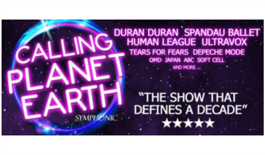Poster for the show.  Writing against a starry night sky design.