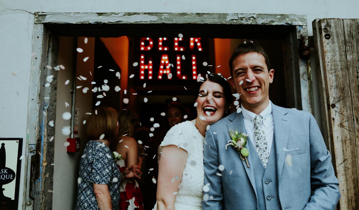 Happy couple at Holmes Mill