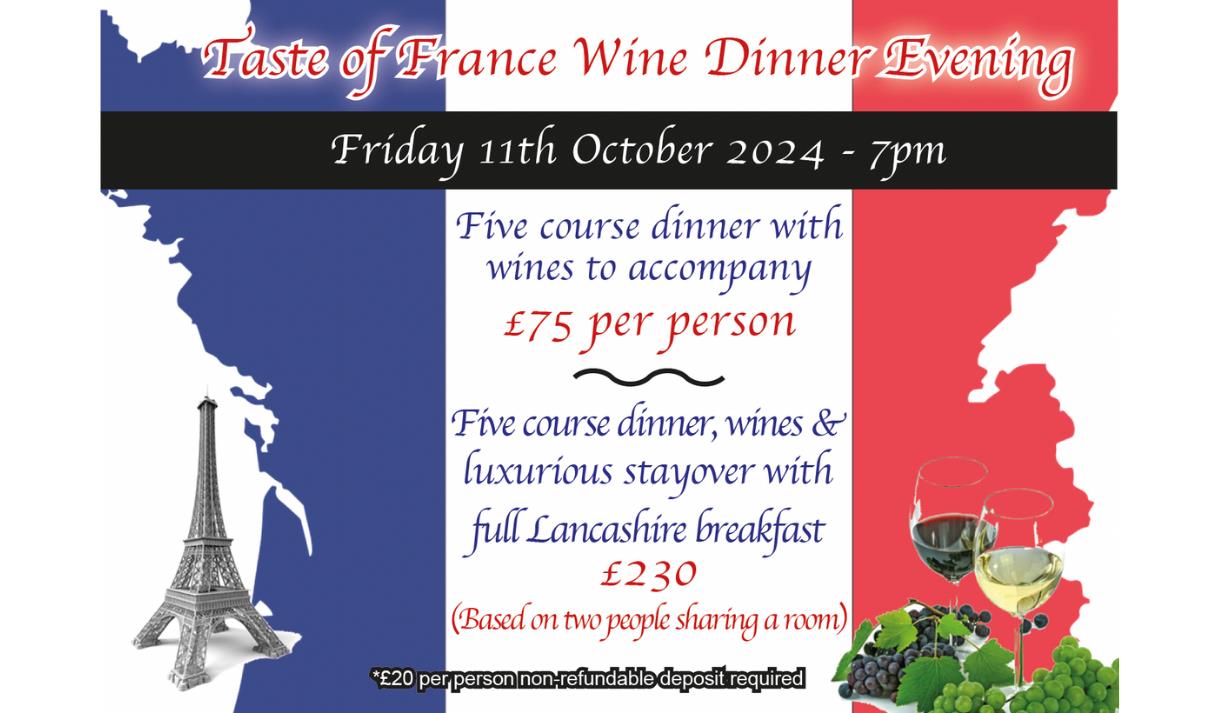 Taste of France Wine Dinner Evening at The Villa Country Hotel