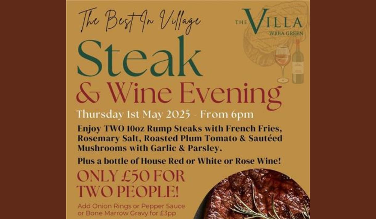 Steak & Wine Evening at The Villa Country House Hotel