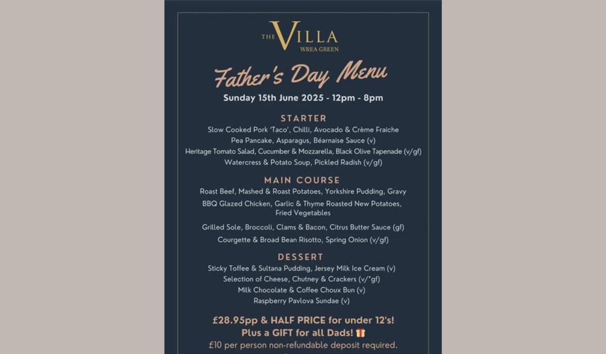 Father's Day Meal at The Villa Country House Hotel