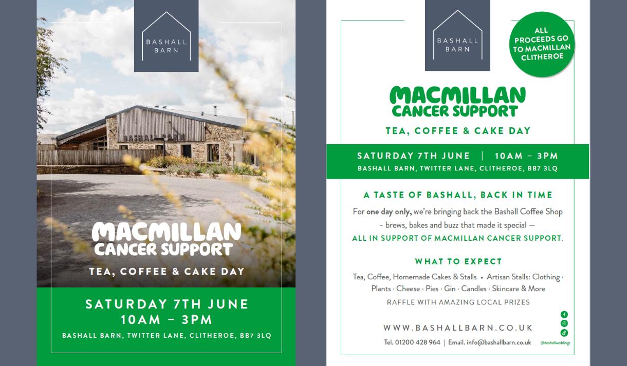 Macmillon Cancer Support tea, coffee and cake day at Bashall Barn