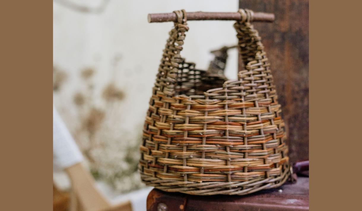 Weave a Round Asymmetric Basket with Wood Handle at Holden Clough