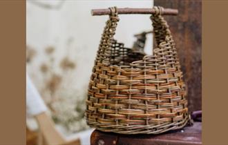 Weave a Round Asymmetric Basket with Wood Handle at Holden Clough