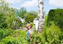 The gardens at the park with a colourful scarecrow.