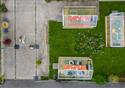 Aerial shot of greenhouses