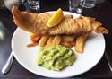 Fish and chips with mushy peas at The Villa Country House Hotel Restaurant