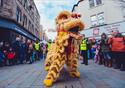 A Chinese lion takes a breather at Horseshoe Corner during last year's New Year Festival in Lancaster