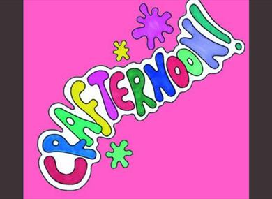A drawing of the word Crafternoon.  The words are coloured with rainbow colours.