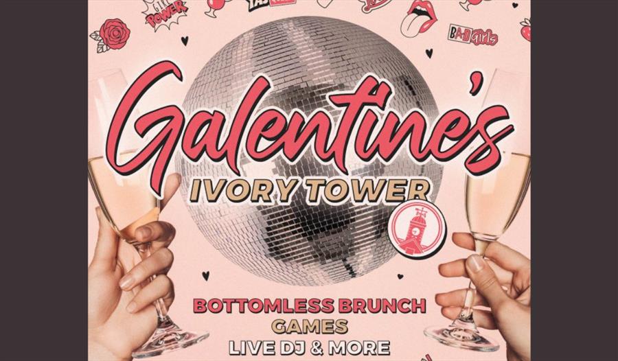 Galentine's promotional poster with a disco ball design.