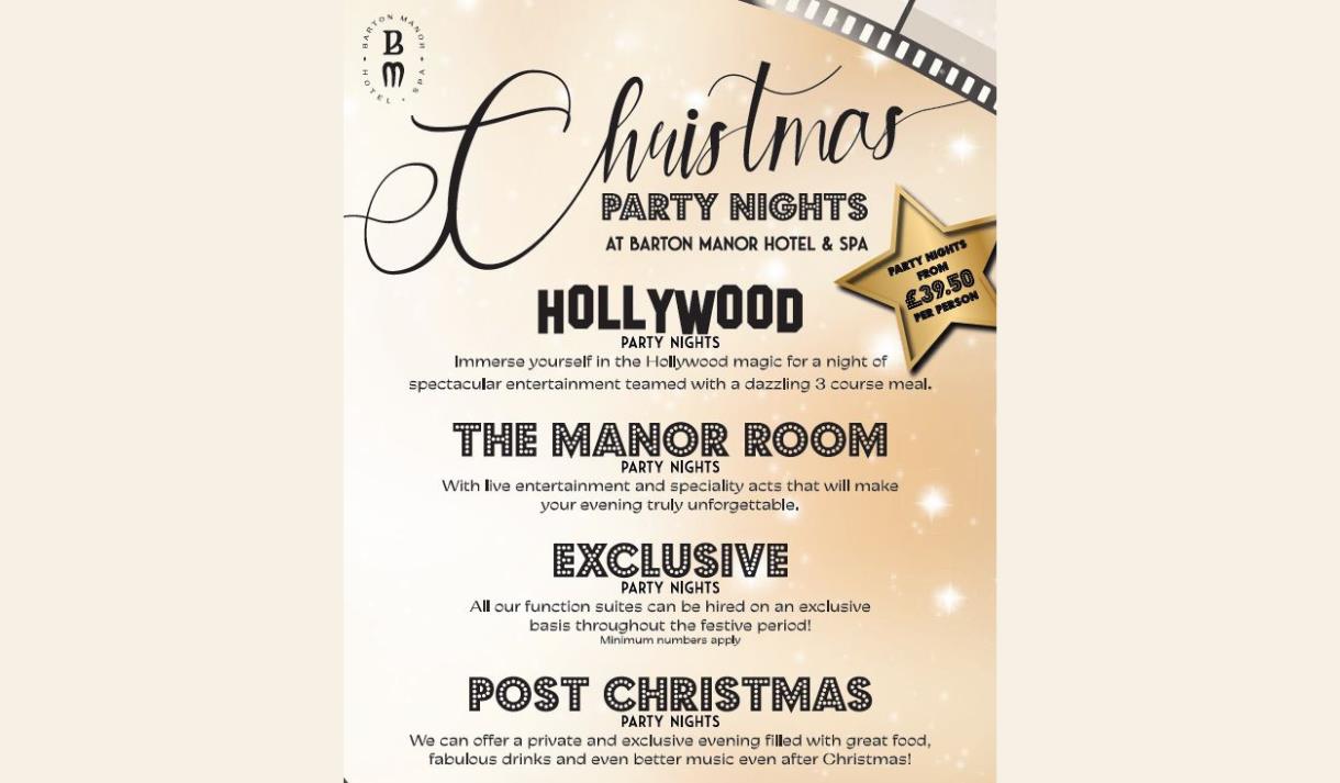 Christmas Party Nights at Barton Manor Hotel & Spa