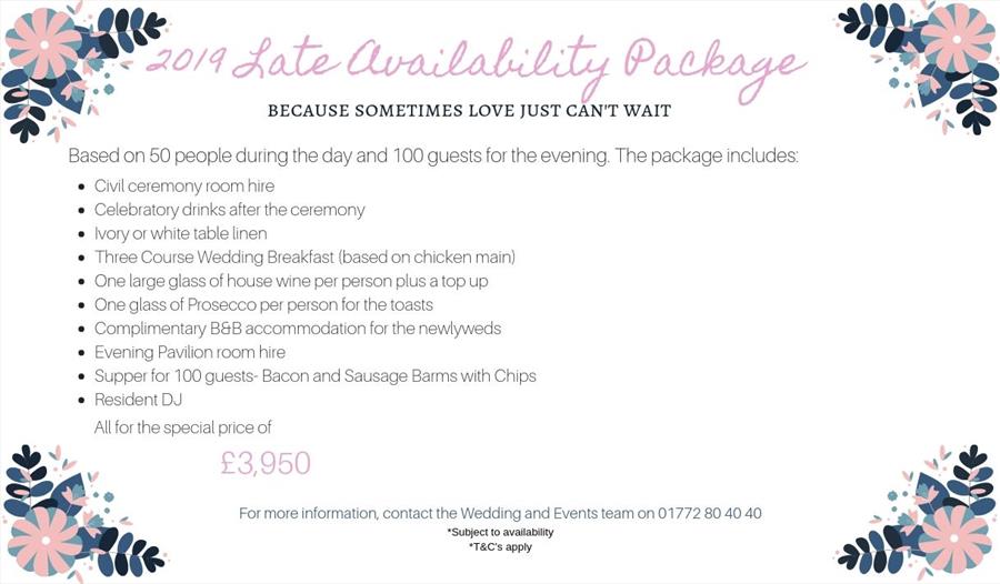 Late Availability Wedding Package