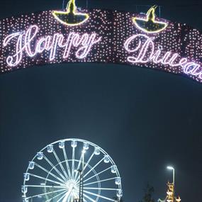 A Welcome sign greets crowds as they gather to celebrate Diwali in Leicester