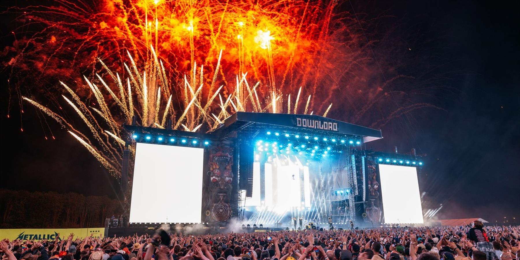 A view of Download's stage and fireworks