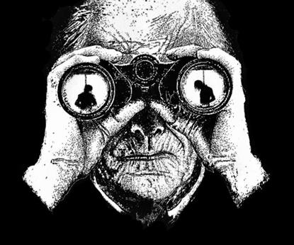 An old man looking through binoculars