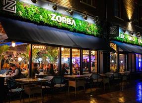 Zorba restaurant at night
