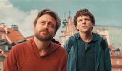 Actors Kieran Caulkin and Jesse Eisenberg in A Real Pain