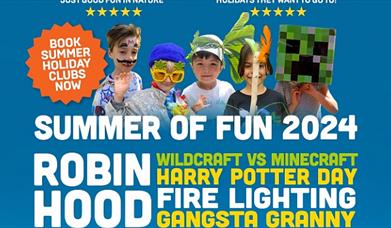 Poster to promote holiday club with children having outdoor fun