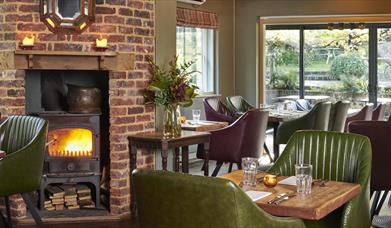 Dining room with wood burner