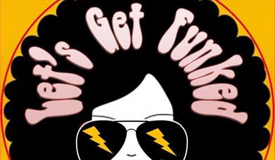 70s style logo with afro hair and aviator sunglasses