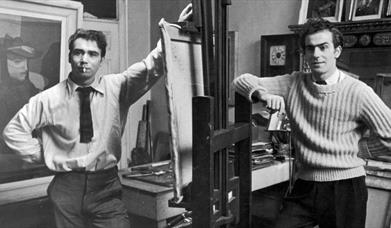 Artists Robert MacBryde and Robert Colquhorn - b/w photo in their studio