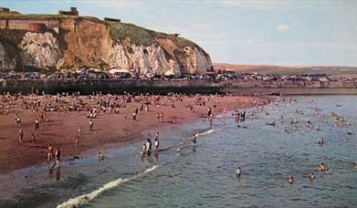 Vintage postcard image of Newhaven beach
