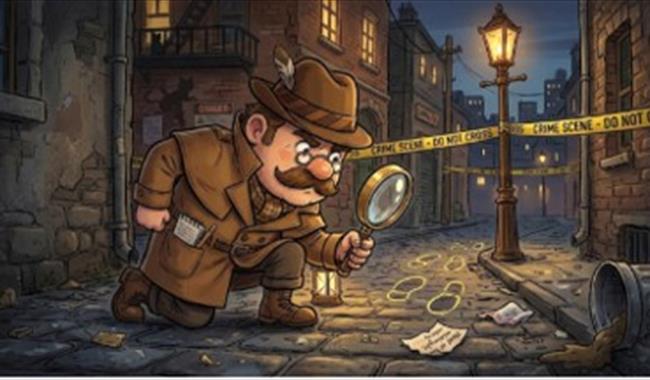 cartoon image of detective with magnifying glass
