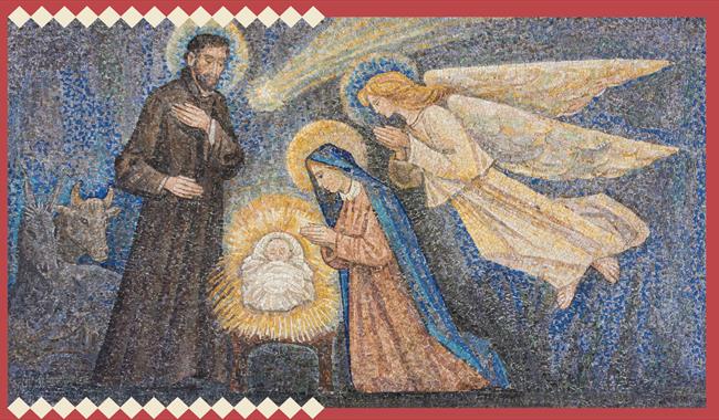 Illustration of Angel visiting Jesus in the manger