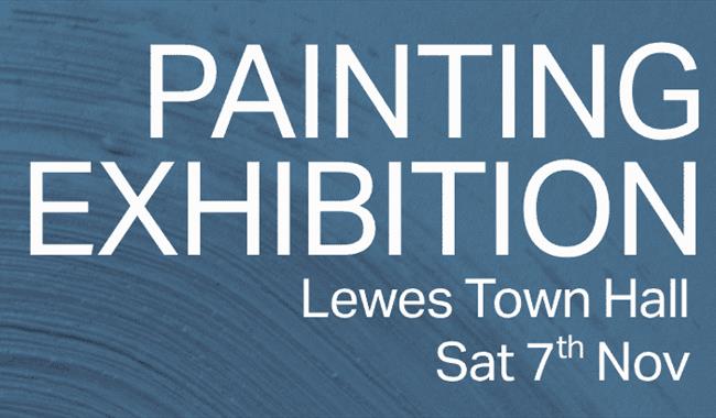 Title of event on blue painted background
