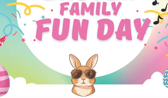 Illustration of rabbit with sunglasses and Easter eggs