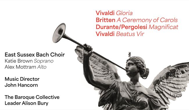 Angel with trumpet and details of event