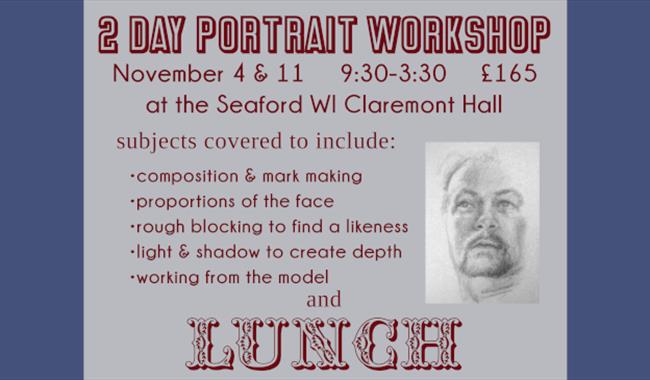 Poster promoting portrait class with pencil sketch
