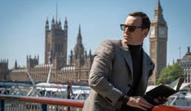 Michael Fassbender, actor in Black Bag with Houses of Parliament in background