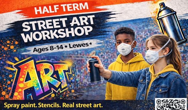 Street art workshop - children with spray cans and protective masks