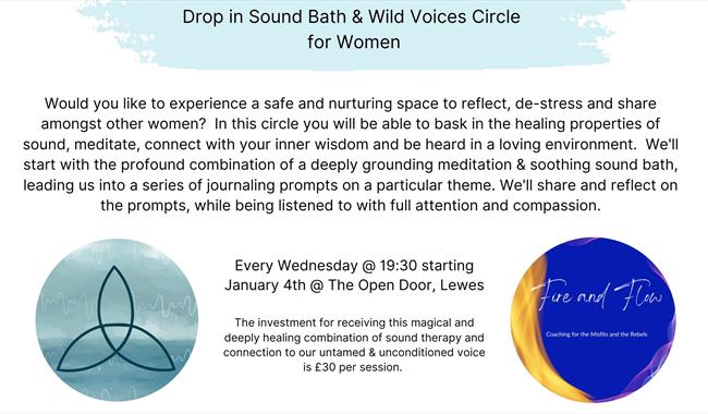 Details of Drop in Sound Bath and Wild Voices Circle