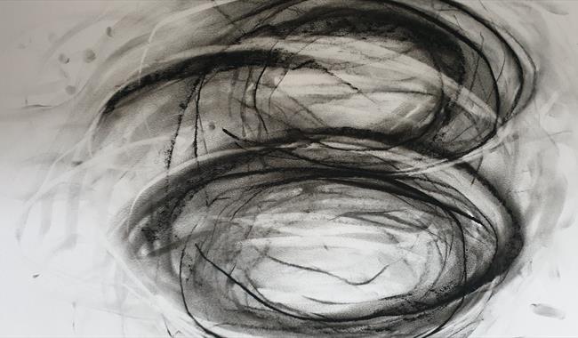Artwork depicting Art in Motion - 2 intertwining charcoal swirls