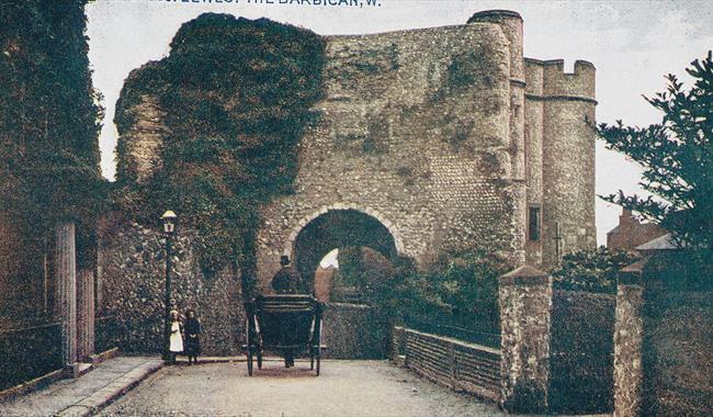 Old photograph of Entrance to Lewes Castle