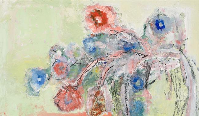 Picture of a vase of flowers - in oils