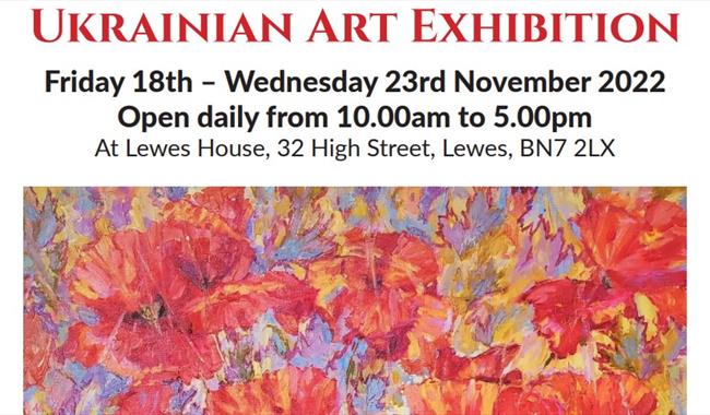 Field of poppies on poster for Ukrainian Art Exhibition