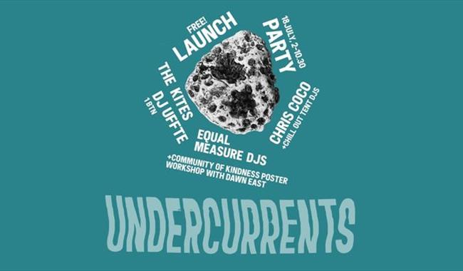 Teal poster with details of launch event