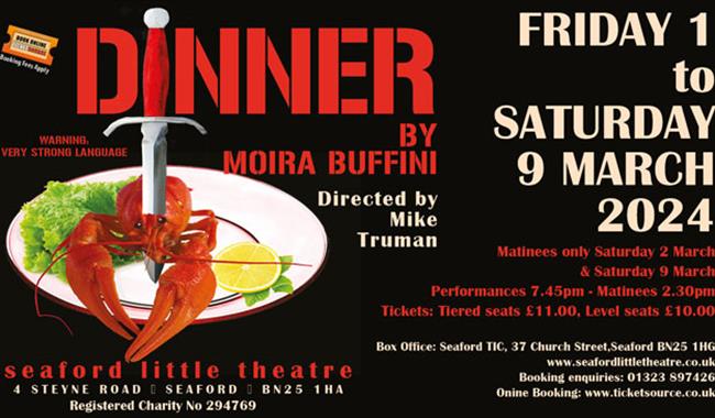 Theatre poster featuring lobster with a dagger through it
