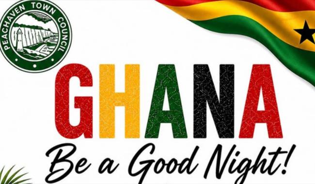 Ghanaian flag and title of event