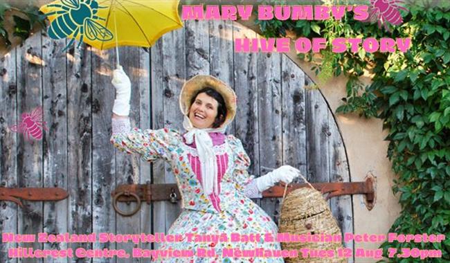 character in flowery costume with a parasol by a barn door
