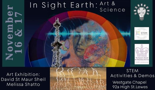 poster with science and art graphics