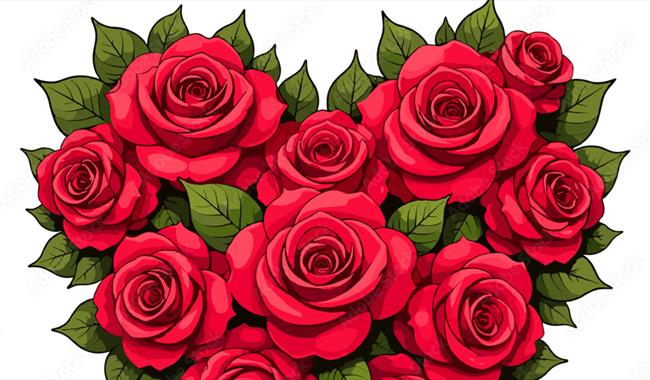 Illustration of heart shaped rose bouquet