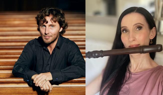 Musicians Laura Piras (flute) and David Wright (harpsichord)
