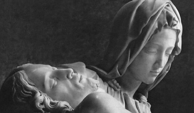 Marble figures of Mary and Jesus