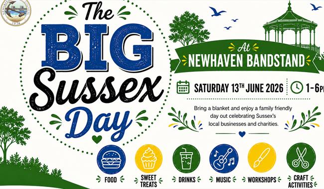 Summery illustration of bandstand and event details