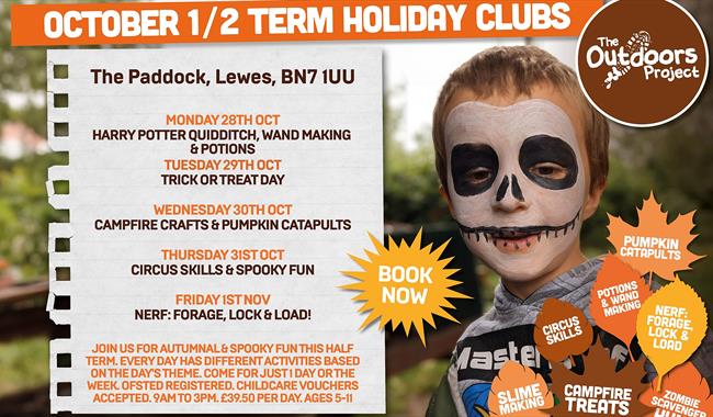 Child face painted for Halloween with details of Holiday Club