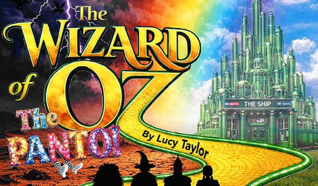 Poster showing the yellow brick road and the 4 principle characters in shadow from the Wizard of Oz